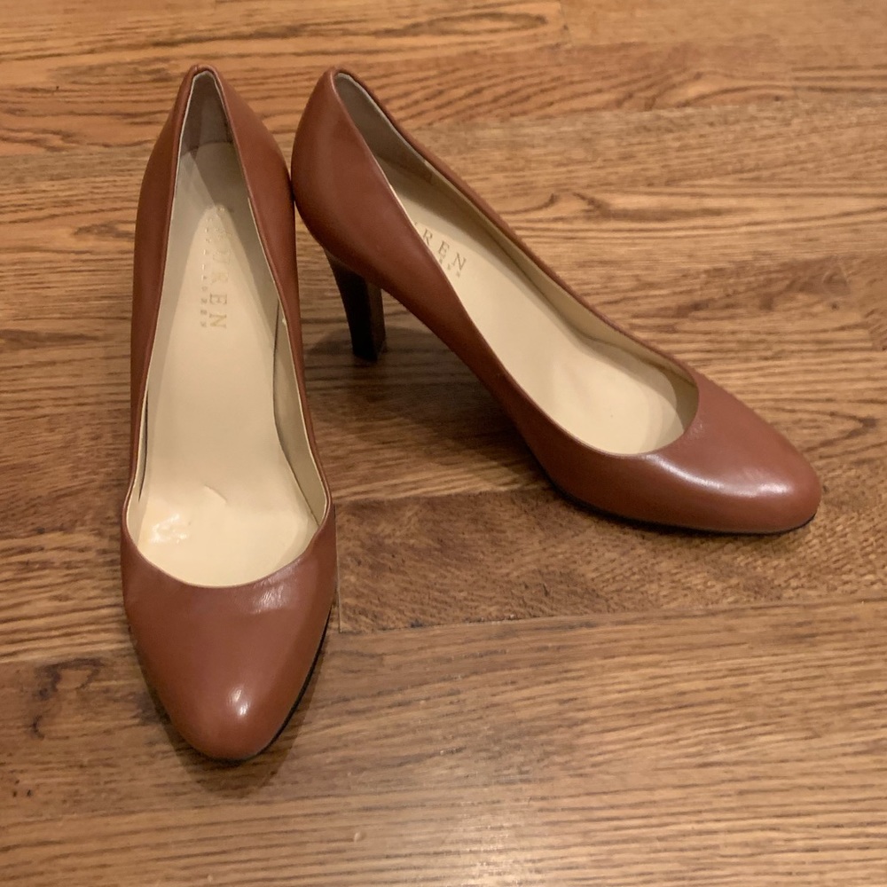 Ralph Lauren Zamora Brown Leather Heels-Size 6